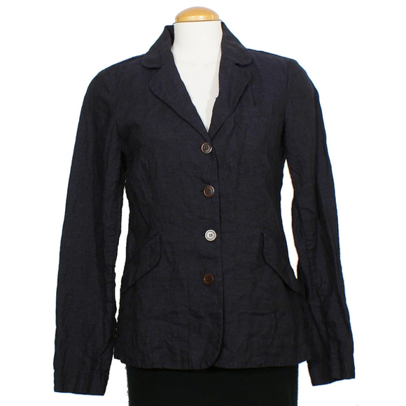 Blue Rumpled Linen Delave Shaped Jacket 6